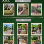 Apex Outdoors before and after landscaping showing walkway, stone steps, and improved curb appeal