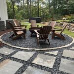 Cozy outdoor fire pit installation by Apex Outdoors with modern patio design